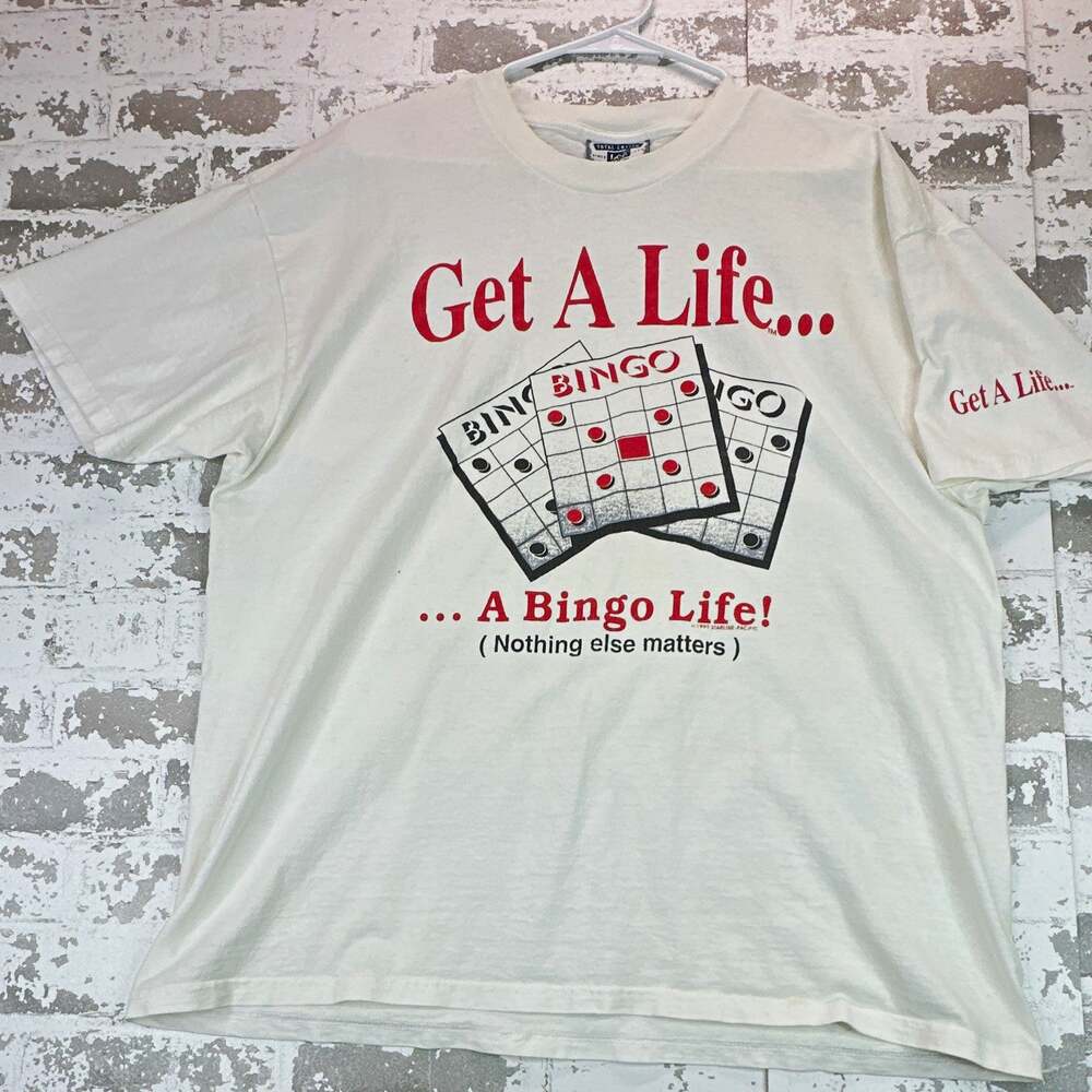 Vintage Lee Bingo T Shirt XL Made USA Get A Life Funny Graphic Tee 90s